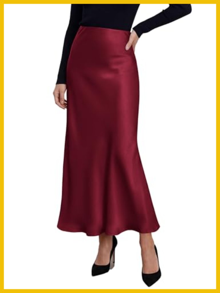 Satin Mermaid Maxi Skirt High Waisted A Line Business Casual Outfits